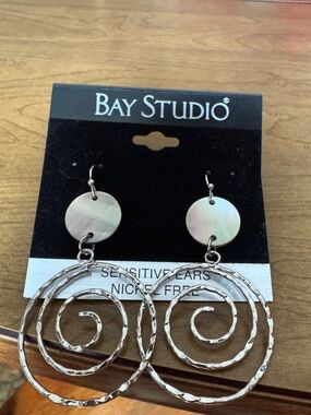 Bay Studio Silver Hammered Spiral Hoop Drop Earrings